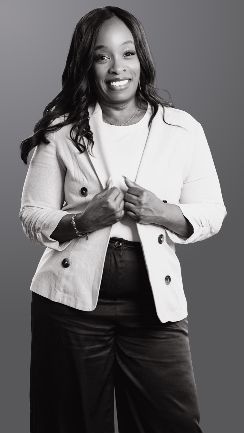 Black and white standing executive portrait